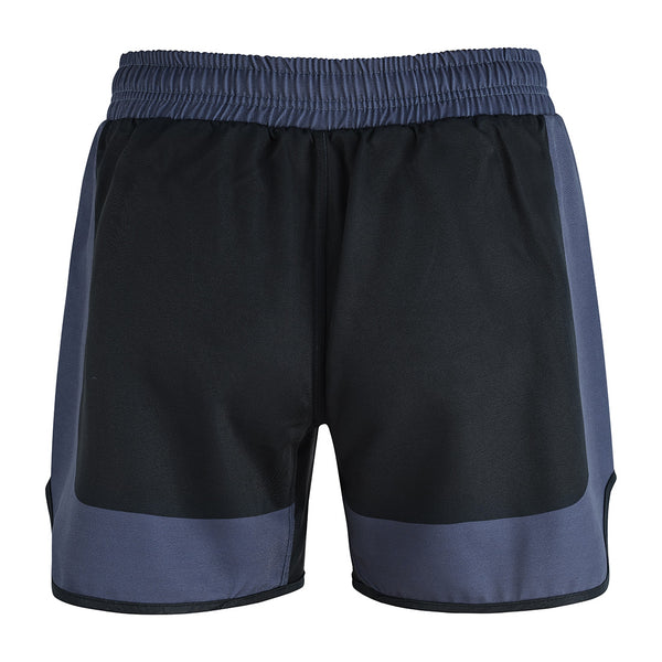 The SMAI MMA Grappling Shorts - Black / Grey feature a durable design with an elastic waistband, black front panel, dark grey sides/bottom, and a stretch fabric gusset for comfort—perfect for workouts or MMA training.