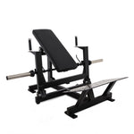The SMAI Incline Hip Thrust Bench is a black adjustable bench with a padded backrest, sturdy metal frame, separate foot platform, and barbell holders on each side—ideal for strength training exercises.