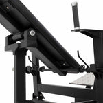 Close-up of the SMAI Incline Hip Thrust Bench features a black metal frame, angled backrest, secure handle, and adjustable parts—highlighting its sturdy construction for use as commercial hip thrust equipment.
