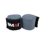 Two rolled SMAI Boxing Hand Wraps 450cm in charcoal are side by side, one showing a black label with the white and red "SMAI" logo, offering reliable hand protection for boxing or martial arts training.