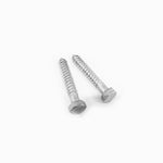 Two silver hex-head screws, crafted from durable steel, are positioned side by side on a plain white background beside the SMAI Floor / Ceiling Bracket.