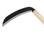 Blade detail of Kama with blunt steel blade and wooden handle