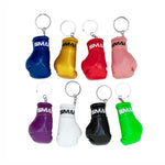 Nine SMAI Boxing Glove Keyrings in assorted colors are arranged in three rows on a white background—ideal as a novelty accessory or unique gift for boxing fans and collectors.