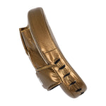 The SMAI Essentials Boxing Mitts - Gold feature metallic gold material with black stitching and laces, shown from the side against a white background. These premium mitts are perfect for precision boxing and martial arts training.