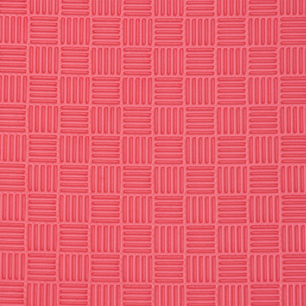 Red textured surface with a repeating geometric pattern of raised squares and lines, similar to the SMAI Jigsaw Mat - 2cm Korean Style (Factory Seconds) featuring cosmetic imperfections.