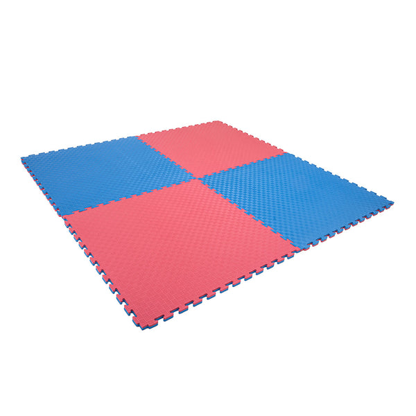 Four SMAI Jigsaw Mat - 2cm Korean Style - Factory Seconds mats, featuring cosmetic imperfections, are arranged in a red and blue checkerboard pattern on a white background.
