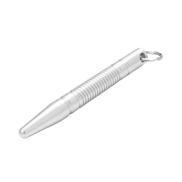 The SMAI Kubotan Silver - Keychain, a slim cylindrical tool with a pointed tip and ridged grip, is shown diagonally on a white background.