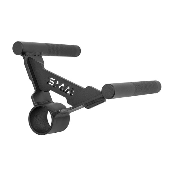 The SMAI Core Trainer / Landmine Parallel Row Handle features two parallel grip bars, a round socket for gym equipment connection, and "SMAI" cut out in the central black metal section—ideal for strength training exercises.