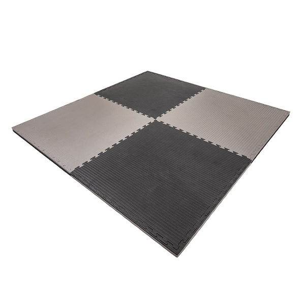 The SMAI Jigsaw EVA Mat - Value Range - 2cm features interlocking foam tiles in a checkerboard pattern with alternating light and dark gray squares on a white background.