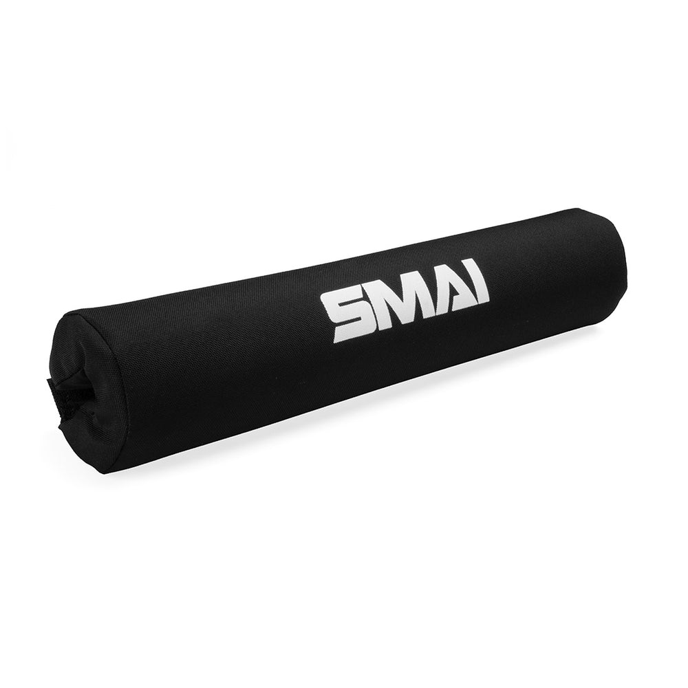 The SMAI Barbell Pad is a black cylindrical pad featuring white "SMAI" text and XPE sponge foam for enhanced cushioning and support during weightlifting.