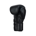 The SMAI Memory Tec Leather Boxing Glove in black, made from cowhide leather, is displayed upright against a plain white background.