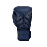 A single SMAI Memory Tec Leather Boxing Glove in navy blue, made from cowhide leather with visible stitching and "SMAI" on the wrist strap, displayed against a plain white background.