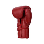 The SMAI Memory Tec Leather Boxing Glove in Crimson Red is shown upright with the thumb facing forward, isolated on a white background.