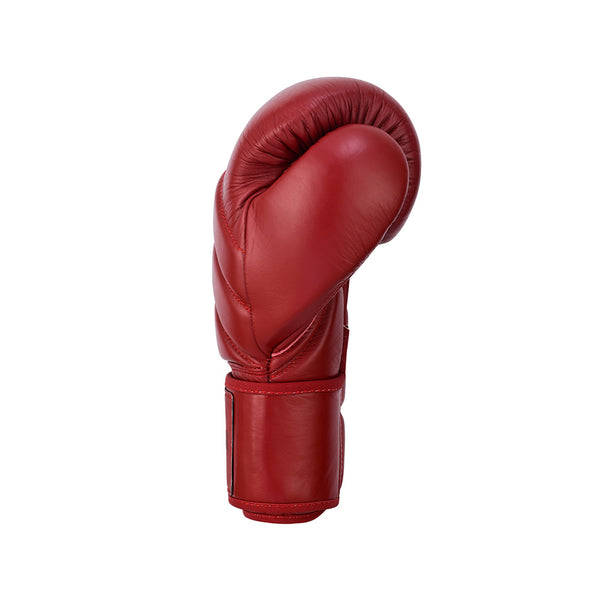 The SMAI Memory Tec Leather Boxing Glove in Crimson Red is displayed upright against a plain white background.