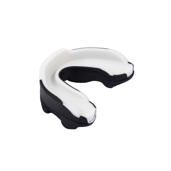 The SMAI 3 Layer Gel Mouth Guard - Senior, in black and white, offers superior impact protection and is displayed on a white background.