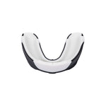 A front view of the SMAI 3 Layer Gel Mouth Guard - Senior in black and white, designed for superior impact protection, displayed on a plain white background.