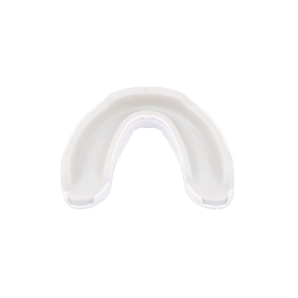 The SMAI 3 Layer Gel Mouth Guard - Senior is a white upper-teeth mouthguard, shown on a plain white background, designed to offer optimal impact protection.