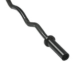 The Yard - Easy Curl Olympic Bar by SMAI, featuring black metal construction, angled grips, and a knurled handle, is designed for weightlifting and bicep curls and is displayed against a white background.