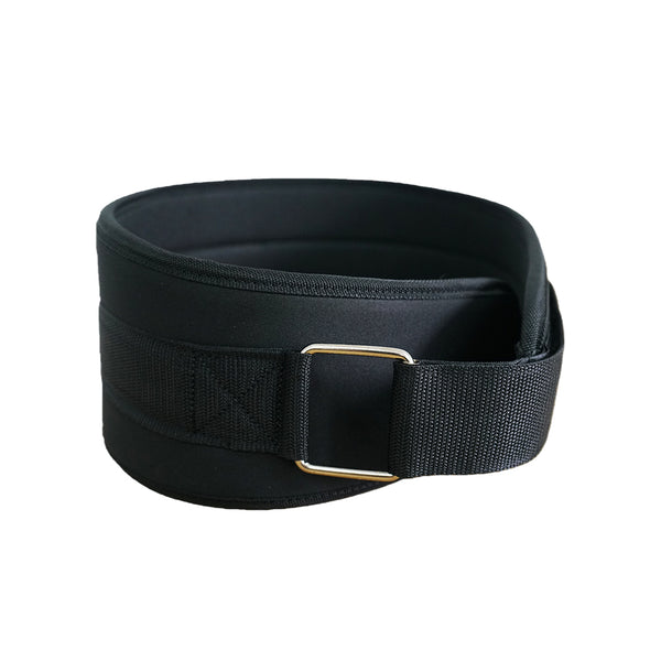 The SMAI The Yard - Nylon Weightlifting Belt - Large, shown coiled on a white background, features a metal buckle and offers reliable lower back support for heavy lifts.