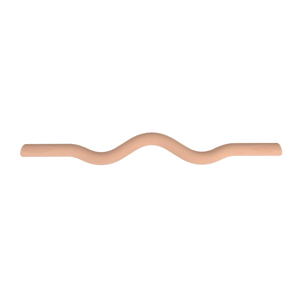 A blush pink, wavy-shaped SMAI Pilates Weighted Bar (7kg) with textured grips on both ends—ideal for full-body conditioning—seen from above against a white background.
