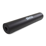 Rolled up full view of dark grey yoga mat / pilates mat SMAI rubber workout mat 
