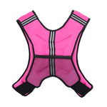 The SMAI Weighted Vest for Rucking - Pink features black trim, reflective grey stripes, and a central black mesh panel. Designed like a mini rucking vest, it fits around your chest with velcro straps at the bottom for a secure fit.