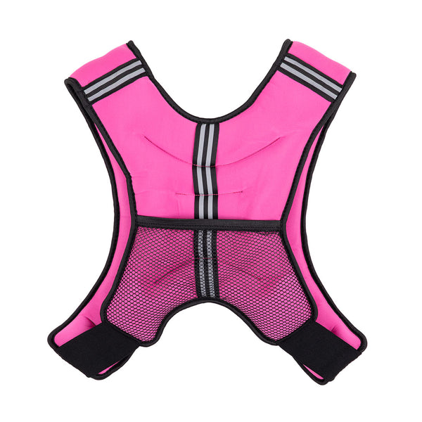 The SMAI Weighted Ruck Vest - Pink features black trim, reflective grey stripes, and a central black mesh panel. Designed like a mini rucking vest, it fits around your pet's chest with velcro straps at the bottom for a secure fit.
