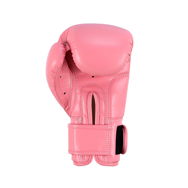 The SMAI Essentials Kids Boxing Glove in pink, featuring a velcro strap, is displayed against a white background.