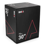 A large black SMAI Plyometric Box with red geometric designs and white text, showing "20'' 51cm" and "30'' 76cm", compatible with the SMAI Replacement Cover - Plyometric Box - Pre-Assembled.