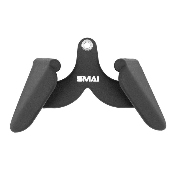 The SMAI Neoprene Cable Machine Attachments Set – 5 Piece features black, V-shaped padded grips with a white "SMAI" logo at the center, designed as premium gym accessories compatible with various equipment.