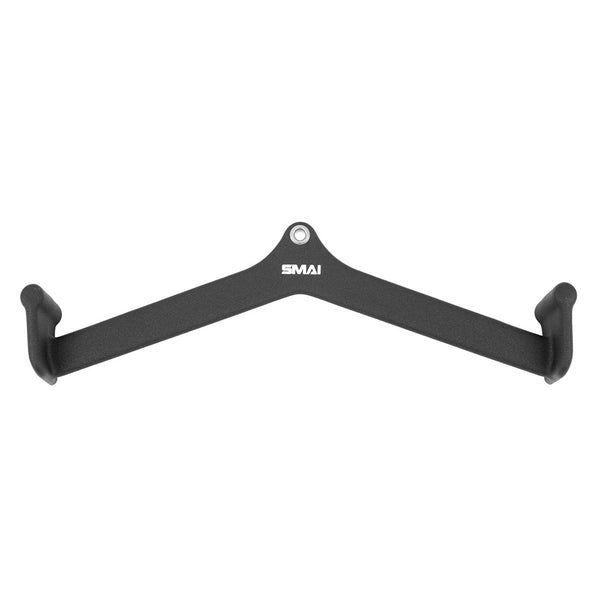 The SMAI Neoprene Cable Machine Attachments Set - 5 Piece includes a black V-shaped pull-up bar with two curved handles and "SMAI" branding, making it a versatile addition to your strength training gym accessories.
