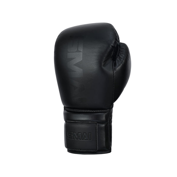 A single black Pro Series Leather Lace-Up Boxing Glove by SMAI is shown upright against a plain white background, with the "SMAI" brand embossed on the wrist strap and back.