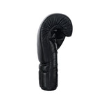 The SMAI Pro Series Leather Lace-Up Boxing Glove in black is displayed upright on a white background, showing its side profile with visible stitching and padded wrist support.