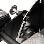 Free Standing Cable Tower Lat Pull / Low Row Close up of pads/foot rest adjustment peg