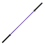 The SMAI Barbell - Purple Ceramic Coat - 20kg features a rust-resistant, straight design with a vibrant purple shaft and black sleeves, displayed diagonally on a white background.