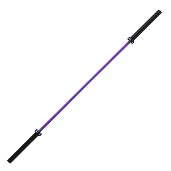 The SMAI Barbell - Purple Ceramic Coat - 20kg features a rust-resistant, straight design with a vibrant purple shaft and black sleeves, displayed diagonally on a white background.