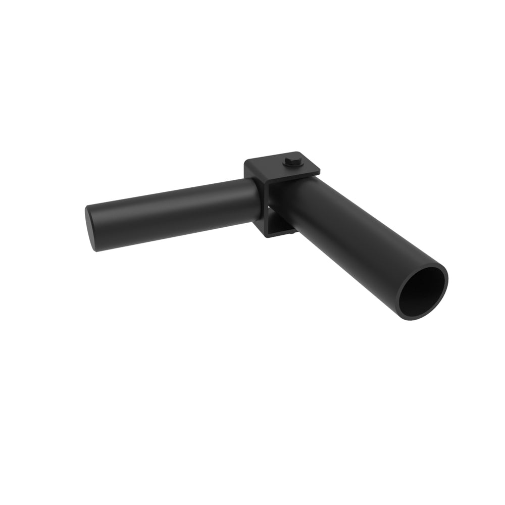 The SMAI The Yard - Drop In Landmine / Core Trainer is a black metal T-shaped attachment with cylindrical tubes at a right angle and a square mounting bracket with top bolt, set against a plain white background.