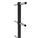 The SMAI The Yard - Bumper Plate Storage Tree - Olympic is a vertical black metal rack with three pairs of horizontal silver bars per side, ideal for organized Olympic plate or gym equipment storage.