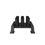 Front view of the SMAI The Yard - Barbell Storage - 9 Freestanding, a black metal holder with nine vertical tubes and a sturdy rectangular base, designed for efficient Olympic barbell organization in gyms.