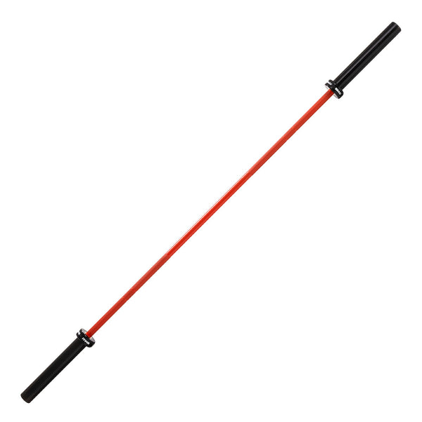 The SMAI Barbell - Red Ceramic Coat - 15kg is a striking Olympic barbell with black sleeves and collars on each end, shown against a white background.