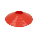 The Sports Agility Marker Cones by SMAI, available in a set of 50, are ideal for drill-style training and defining field boundaries. These red cones are made from pliable PVC and feature a round base with a small opening at the top, ensuring flexibility and durability during rigorous exercises.
