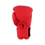 The SMAI Gold Series Boxing Glove - Red/Gold is shown upright against a plain white background, featuring a Velcro strap and designed for superior shock protection.