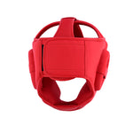 The PRE-ORDER: Gold Series Boxing Headgear - Red/Gold by SMAI offers fighters red protective headgear with multi-layer EVA protection, an open-face design, and a secure top strap—ideal for martial arts or boxing.