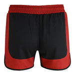 The SMAI MMA Grappling Shorts - Black / Red feature an elastic waistband, durable polycotton construction, red accents, and a stretch fabric gusset for enhanced comfort.