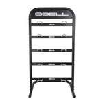 The SBELL Commercial Gym Package by No Sync To Channel Engine includes a sleek black freestanding stand designed for commercial gyms, complete with five horizontal bars labeled with weights: 4kg, 6kg, 8kg, 10kg, and 12kg. It's perfect for organizing kettlebells and suits fitness enthusiasts looking to enhance their workout space efficiently.