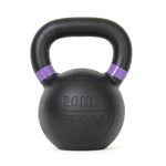 This robust 20 kg black kettlebell comes with a distinctive purple stripe near the handle for easy identification. Made from cast iron, the branding on the front highlights its quality and reliability, though it's part of the "No Sync To Channel Engine" line rather than SMAI.