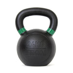 A robust kettlebell from the Cast Iron Kettlebell Set 160kg, designed by No Sync To Channel Engine, weighs 24 kilograms and showcases green color-coded accents by the handle, with "24KG" and "SMAI" inscribed on its surface.