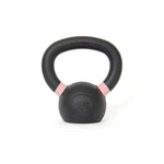 A kettlebell from the Cast Iron Kettlebell Set 56kg by No Sync To Channel Engine, weighing 4 kilograms, features a durable design with a powder-coated surface and pink accents on the handle, set against a plain white background.