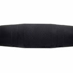 Close-up of a black textured rubber handle grip with a patterned surface, like those on the SMAI The Yard - Rubber Hex Dumbbell 27.5kg (Pair), shown horizontally against a white background.