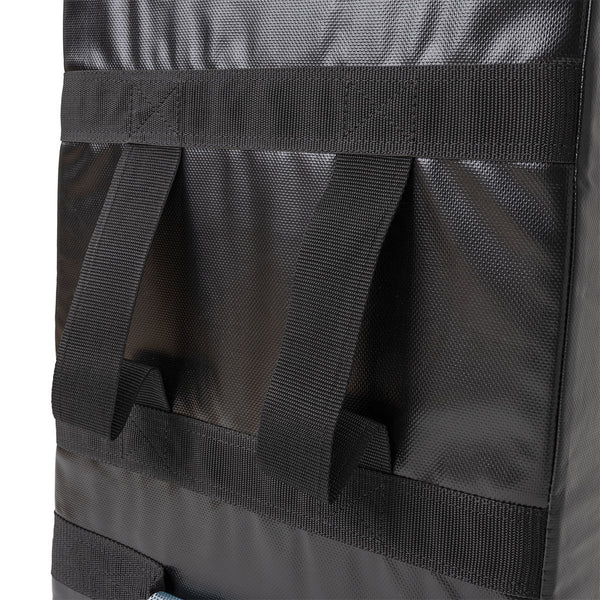 Close-up of the SMAI Kick Shield - Shoc Tec Straight, featuring sturdy horizontal and vertical handles and impact-absorbing foam, ideal for martial arts or contact sports practice.